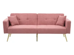 Sofá*KOMHTOM Sofá estofado com função de cama, ângulo regulável, pernas douradas com almofadas e bolsas de arrumação laterais Rosa