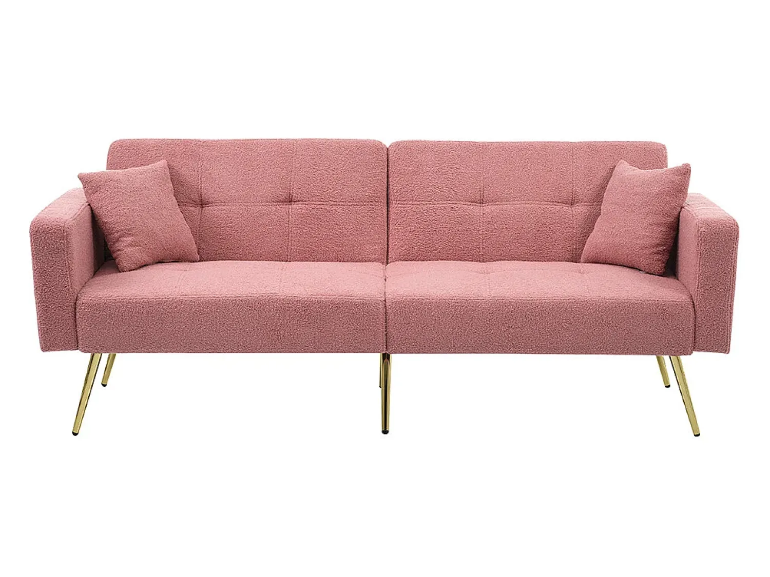 Sofá*KOMHTOM Sofá estofado com função de cama, ângulo regulável, pernas douradas com almofadas e bolsas de arrumação laterais Rosa