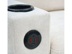Hot Merax Sofá estofado em L de 3 lugares - 202 x 137 x 80 cm - com portas USB e Tipo C + 2 porta-copos - linho - Bege