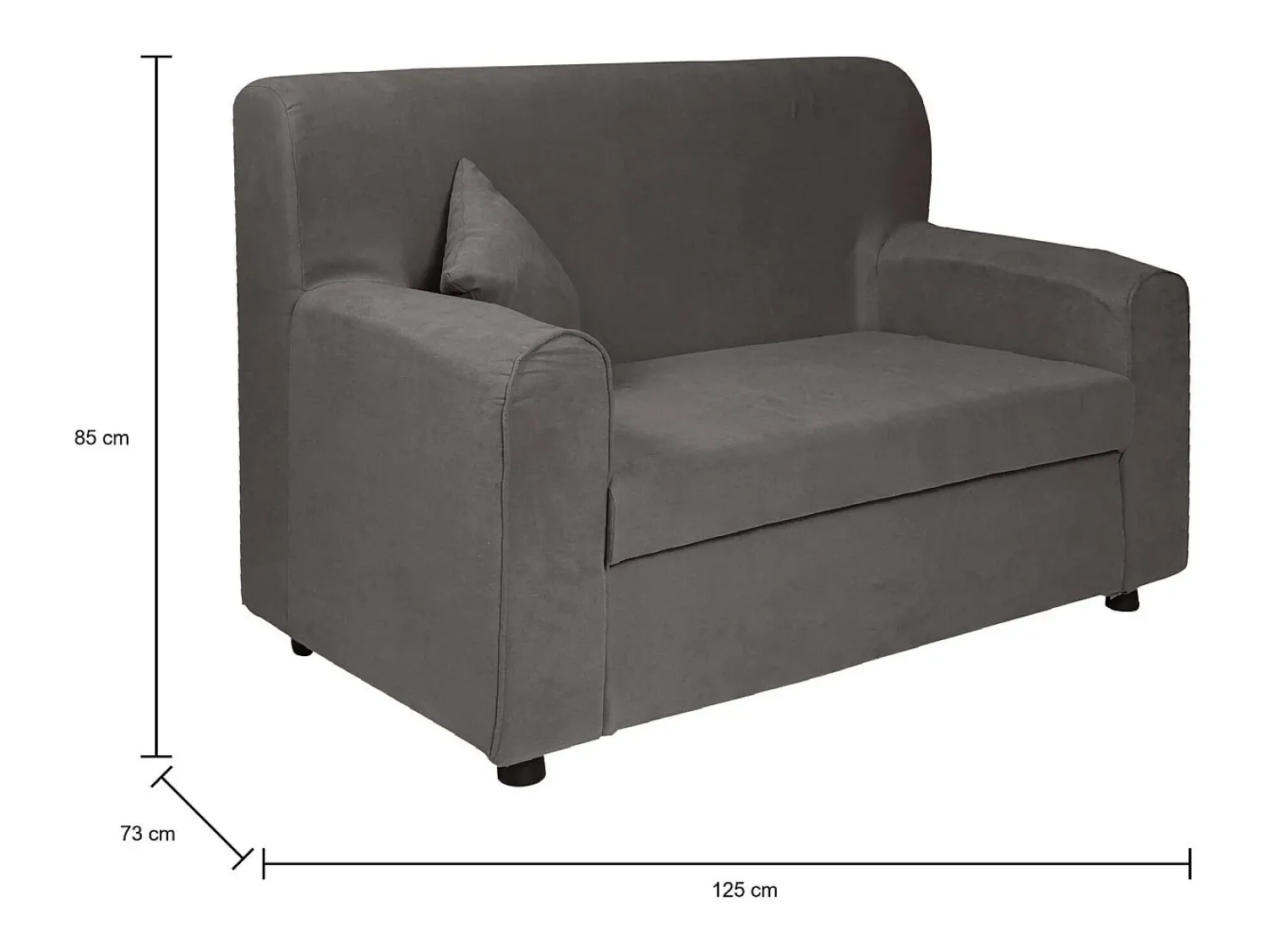 Clearance Dmora Sofá fixo 0, Sofá moderno de sala de 2 lugares em tecido, com braços e 2 almofadas incluídas, Fabricado na Itália, 125x73h85 cm, Cinza Cinzento