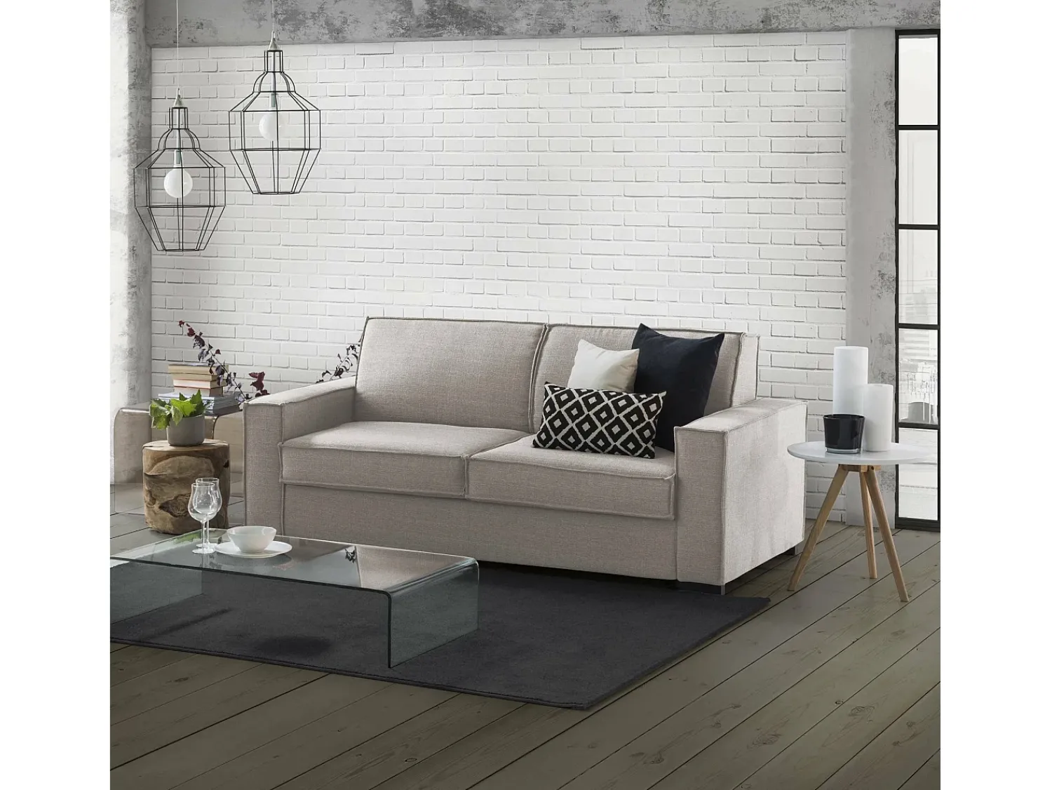 Sofá*Talamo Italia Sofá fixo Daarn, sofá de 3 lugares, 100% Fabricado na Itália, Sofá da sala em tecido, com braços finos, Cm 200x95h90, Taupe Cinzento