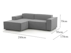 Talamo Italia Sofá fixo Daniela, Sofá modular grande de 2 lugares com península esquerda, 100% Fabricado na Itália, Sofá de tecido moderno, 240x170h70 cm, Cinza Cinzento