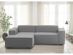 Talamo Italia Sofá fixo Daniela, Sofá modular grande de 2 lugares com península esquerda, 100% Fabricado na Itália, Sofá de tecido moderno, 240x170h70 cm, Cinza Cinzento
