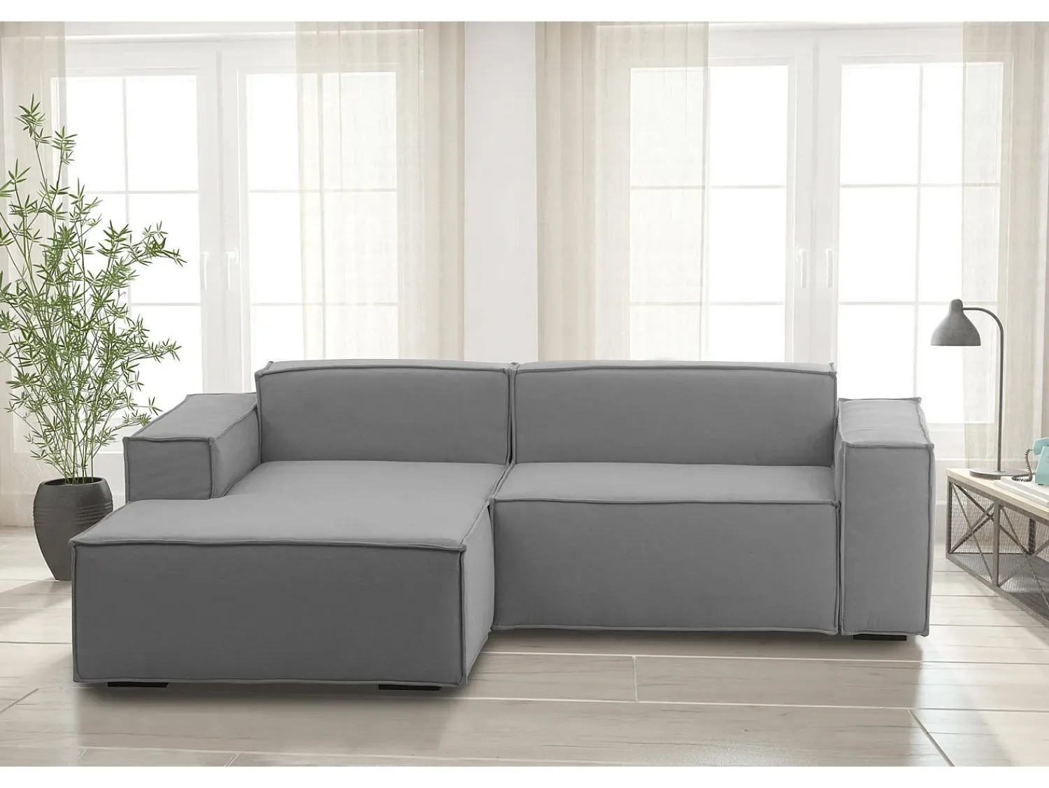 Talamo Italia Sofá fixo Daniela, Sofá modular grande de 2 lugares com península esquerda, 100% Fabricado na Itália, Sofá de tecido moderno, 240x170h70 cm, Cinza Cinzento