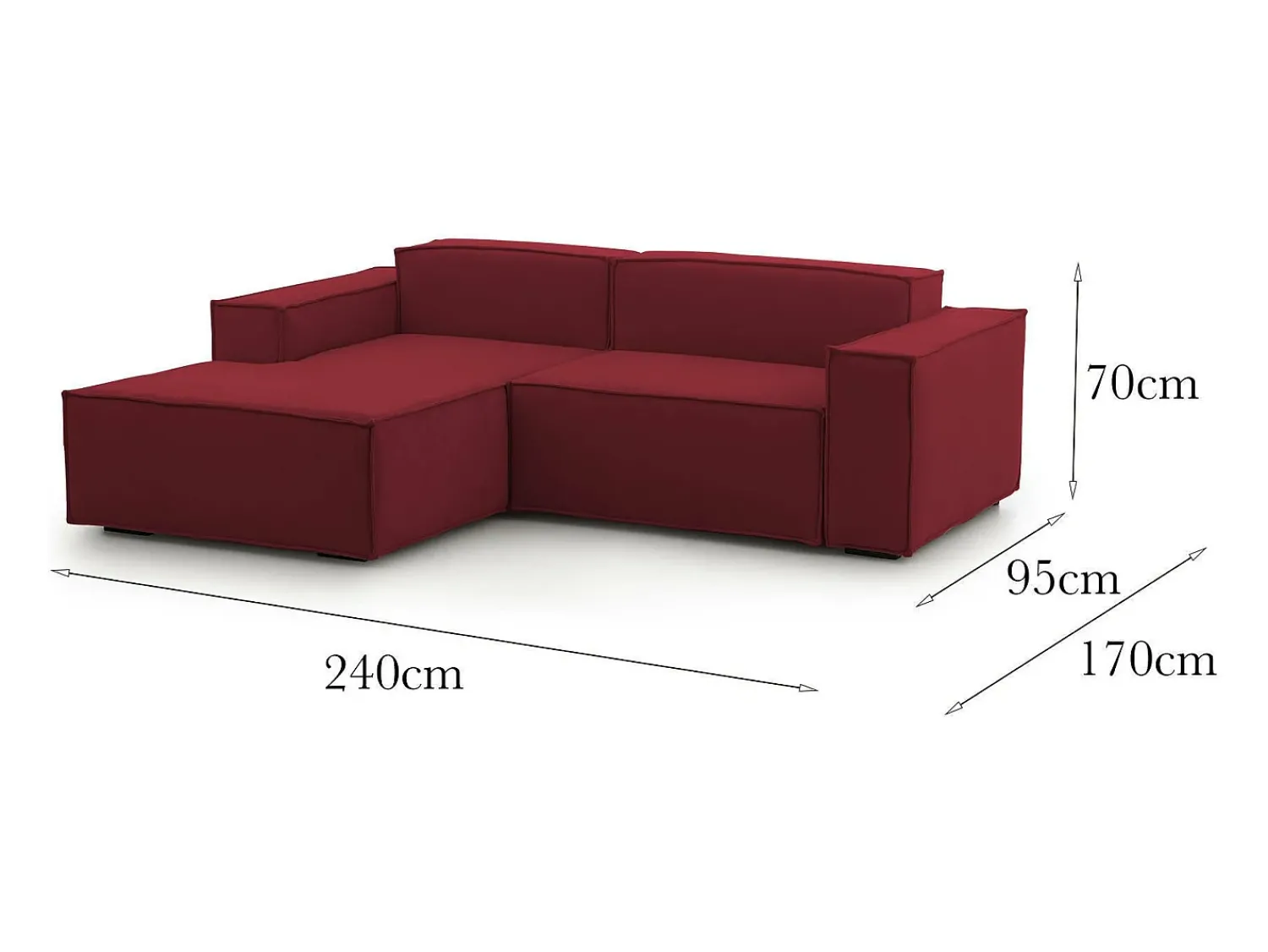 Sofá|Talamo Italia Sofá fixo Daniela, Sofá modular grande de 2 lugares com península esquerda, 100% Fabricado na Itália, Sofá de tecido moderno, 240x170h70 cm, Vermelho