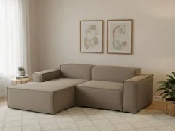Sofá*Talamo Italia Sofá fixo Daniela, Sofá modular grande de 2 lugares com península esquerda, 100% Fabricado na Itália, Sofá de tecido moderno, 240x170h70 cm, Taupe Cinzento