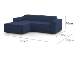 Sofá*Talamo Italia Sofá fixo Daniela, Sofá modular grande de 2 lugares com península esquerda, 100% Fabricado na Itália, Sofá de tecido moderno, 240x170h70 cm, Azul