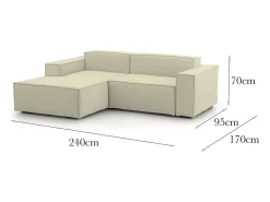 Talamo Italia Sofá fixo Daniela, Sofá modular grande de 2 lugares com península esquerda, 100% Fabricado na Itália, Sofá de tecido moderno, 240x170h70 cm,^ Sofá