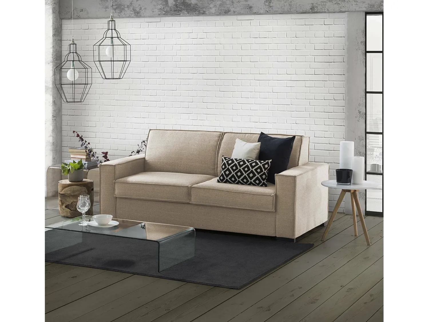 Talamo Italia Sofá fixo Dauder, sofá de 2 lugares, 100% Fabricado na Itália, Sofá da sala em tecido, com braços finos, 160x95h90 cm,^ Sofá