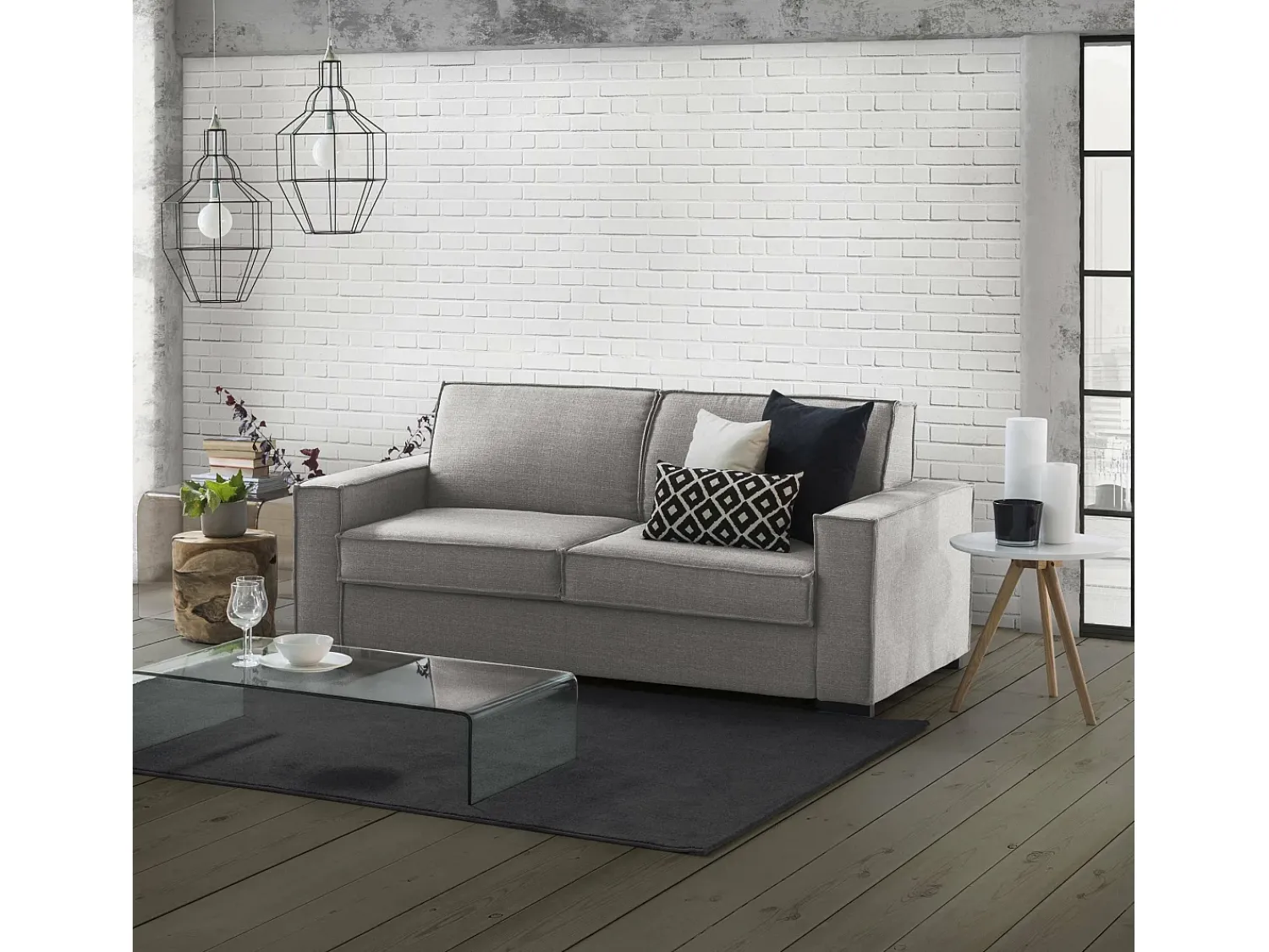 Sofá*Talamo Italia Sofá fixo Dauder, sofá de 2 lugares, 100% Fabricado na Itália, Sofá da sala em tecido, com braços finos, 160x95h90 cm, Cinza Cinzento