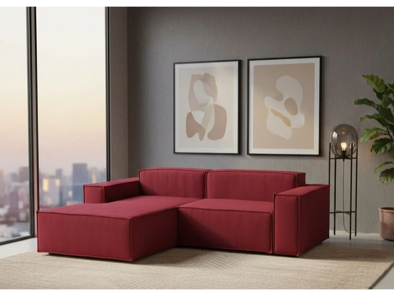 Online Talamo Italia Sofá fixo Dcagnan, Sofá modular grande de 2 lugares com península esquerda, 100% Fabricado na Itália, Sofá de tecido moderno, 240x170h70 cm, Vermelho