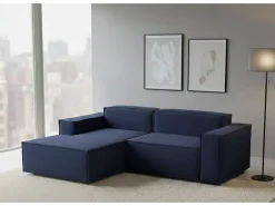 Sofá|Talamo Italia Sofá fixo Dcagnan, Sofá modular grande de 2 lugares com península esquerda, 100% Fabricado na Itália, Sofá de tecido moderno, 240x170h70 cm, Azul