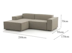 Sofá|Talamo Italia Sofá fixo Dcagnan, Sofá modular grande de 2 lugares com península esquerda, 100% Fabricado na Itália, Sofá de tecido moderno, 240x170h70 cm, Taupe Cinzento