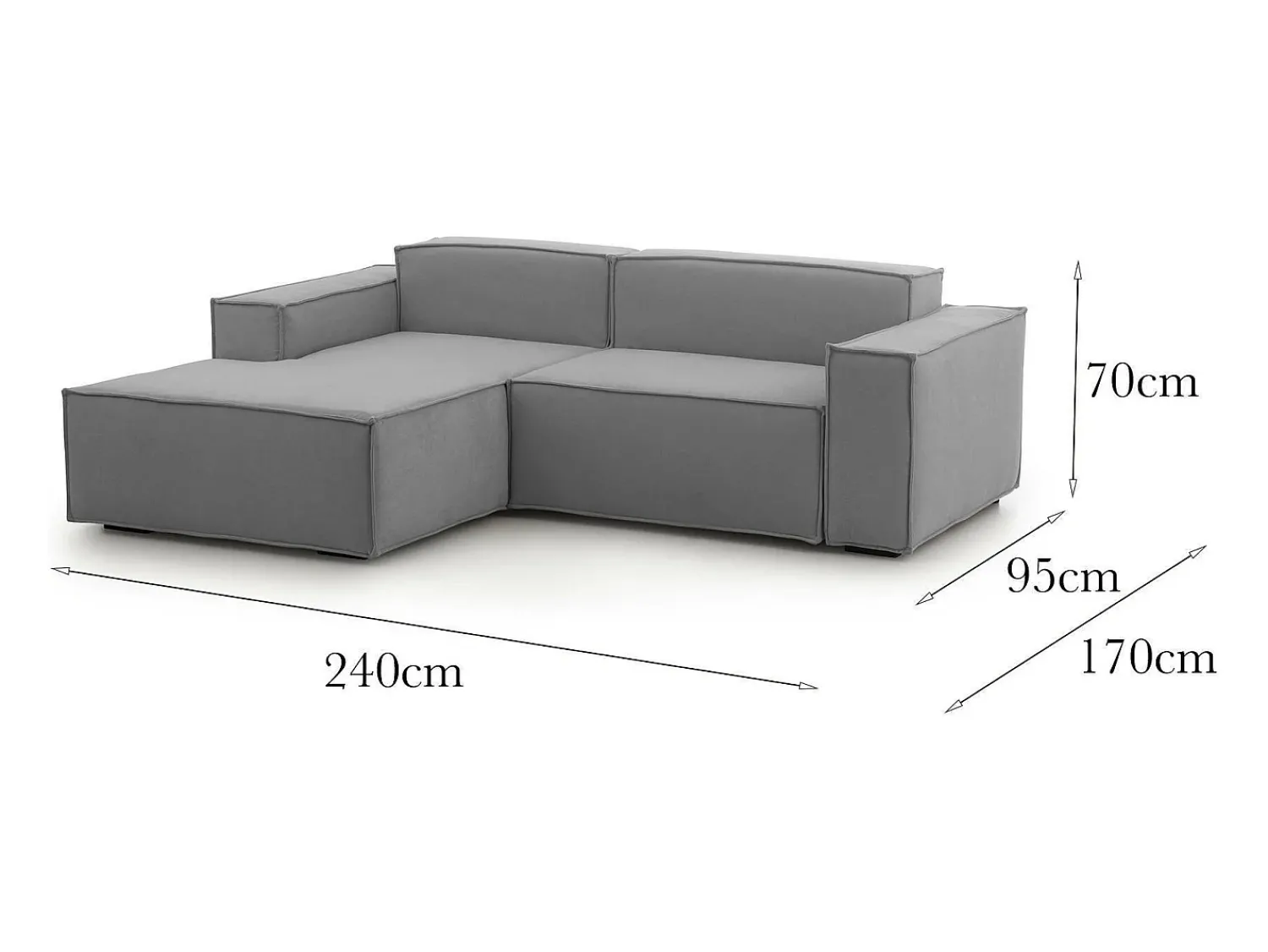 Talamo Italia Sofá fixo Dcagnan, Sofá modular grande de 2 lugares com península esquerda, 100% Fabricado na Itália, Sofá de tecido moderno, 240x170h70 cm, Cinza^ Sofá