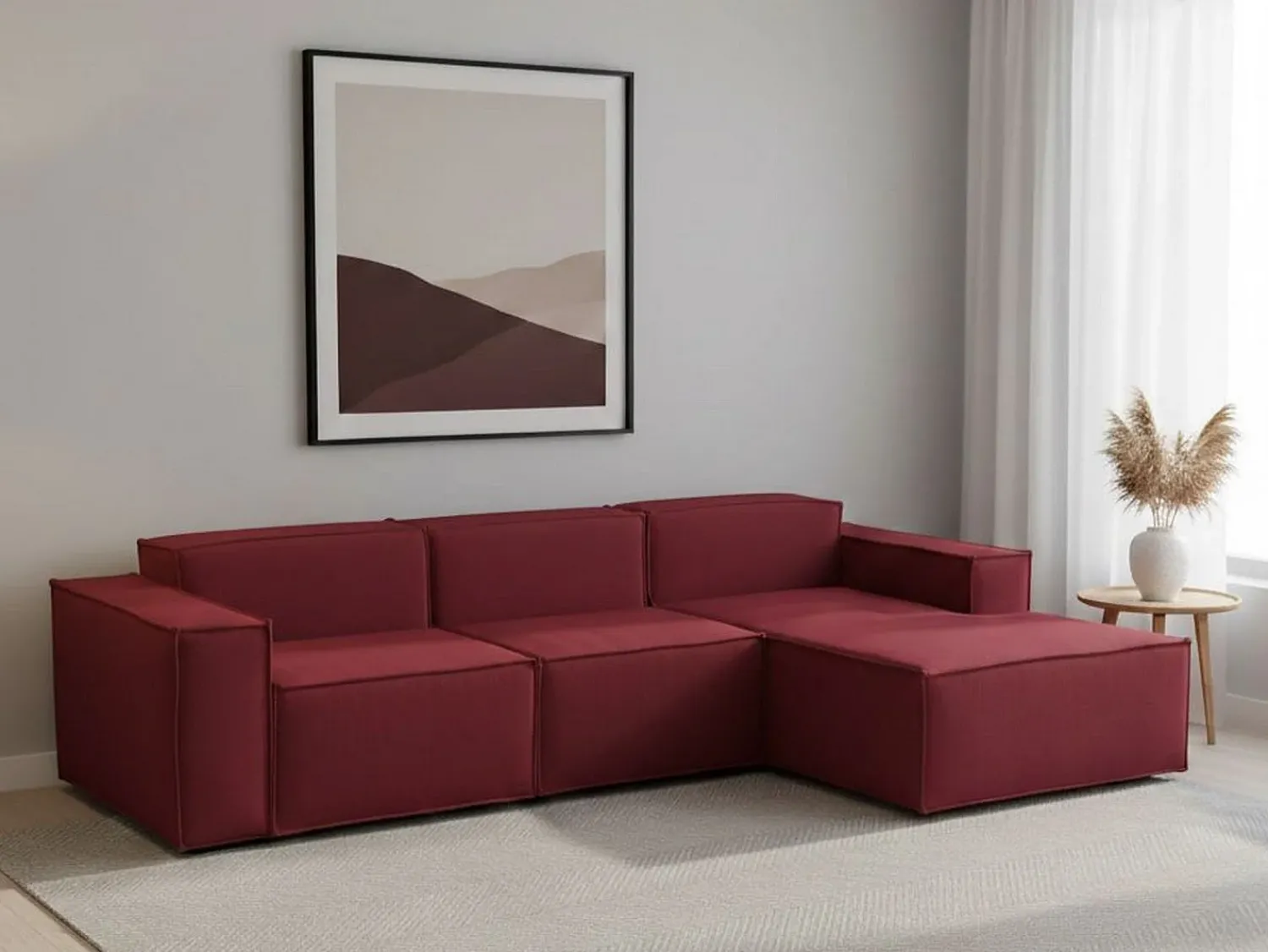 Sofá|Talamo Italia Sofá fixo Ddzek, sofá modular de 3 lugares com península direita, 100% Fabricado na Itália, Sofá de tecido moderno, 300x170h70 cm, Vermelho