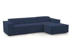 Sofá*Talamo Italia Sofá fixo Ddzek, sofá modular de 3 lugares com península direita, 100% Fabricado na Itália, Sofá de tecido moderno, 300x170h70 cm, Azul
