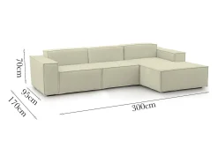 Sofá*Talamo Italia Sofá fixo Ddzek, sofá modular de 3 lugares com península direita, 100% Fabricado na Itália, Sofá de tecido moderno, 300x170h70 cm, Bege