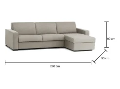 Sofá*Talamo Italia Sofá fixo Debora, Sofá de canto, 100% Made in Italy, Sofá de ala, com penínula de arrumação reverível, em tecido acolchoado, com braço fino, 260x95h90 cm, Taupe Cinzento