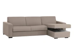 Sofá*Talamo Italia Sofá fixo Debora, Sofá de canto, 100% Made in Italy, Sofá de ala, com penínula de arrumação reverível, em tecido acolchoado, com braço fino, 260x95h90 cm, Taupe Cinzento