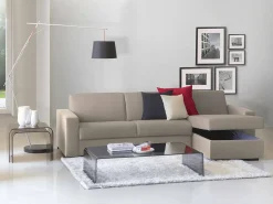 Sofá*Talamo Italia Sofá fixo Debora, Sofá de canto, 100% Made in Italy, Sofá de ala, com penínula de arrumação reverível, em tecido acolchoado, com braço fino, 260x95h90 cm, Taupe Cinzento