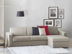 Sofá*Talamo Italia Sofá fixo Debora, Sofá de canto, 100% Made in Italy, Sofá de ala, com penínula de arrumação reverível, em tecido acolchoado, com braço fino, 260x95h90 cm, Taupe Cinzento
