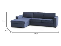 New Talamo Italia Sofá fixo Dfabbia, Sofá de canto, 100% Fabricado na Itália, Sofá da sala com, Península esquerda, com braços padrão, 280x95h90 cm, Azul
