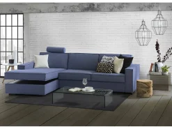 New Talamo Italia Sofá fixo Dfabbia, Sofá de canto, 100% Fabricado na Itália, Sofá da sala com, Península esquerda, com braços padrão, 280x95h90 cm, Azul