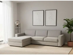 Talamo Italia Sofá fixo Dfabbia, Sofá de canto, 100% Fabricado na Itália, Sofá da sala com, Península esquerda, com braços padrão, 280x95h90 cm, Cinza^ Sofá