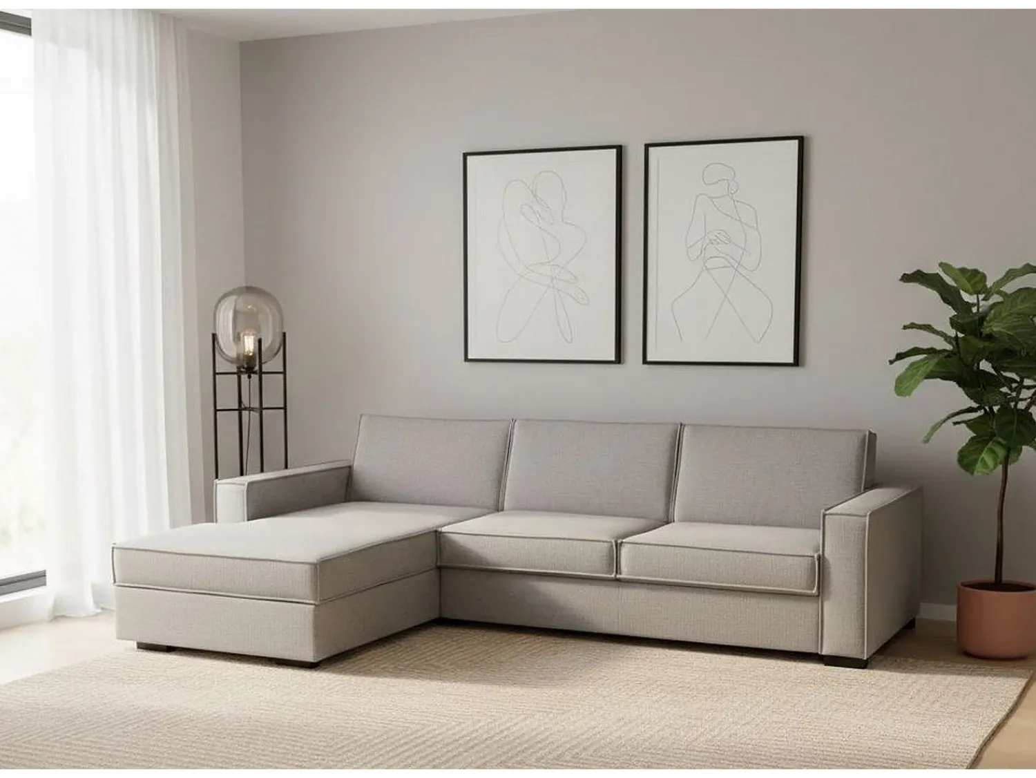 Talamo Italia Sofá fixo Dfabbia, Sofá de canto, 100% Fabricado na Itália, Sofá da sala com, Península esquerda, com braços padrão, 280x95h90 cm, Cinza^ Sofá