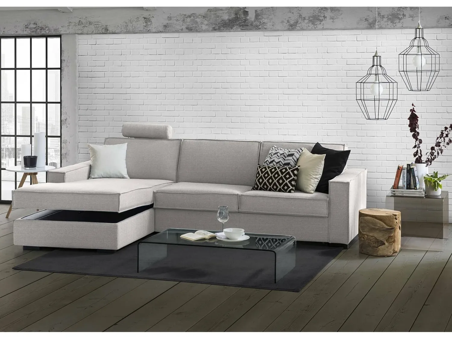 Talamo Italia Sofá fixo Dfabbia, Sofá de canto, 100% Fabricado na Itália, Sofá da sala com, Península esquerda, com braços padrão, 280x95h90 cm, Cinza^ Sofá