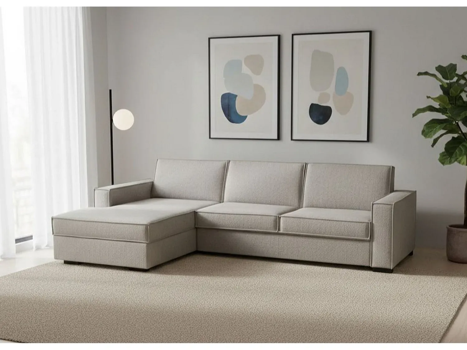 Sofá|Talamo Italia Sofá fixo Dfabbia, Sofá de canto, 100% Fabricado na Itália, Sofá da sala com, Península esquerda, com braços padrão, Cm 280x95h90, Taupe Cinzento