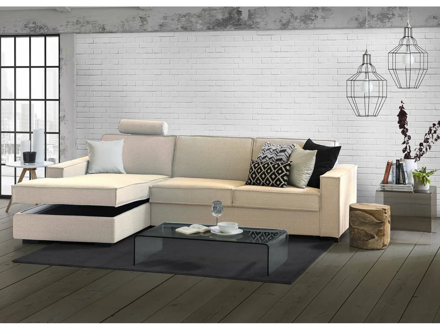 Talamo Italia Sofá fixo Dfabbia, Sofá de canto, 100% Fabricado na Itália, Sofá da sala com, Península esquerda, com braços padrão, Cm 280x95h90,^ Sofá