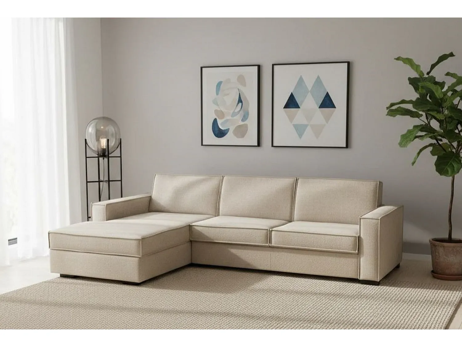 Talamo Italia Sofá fixo Dfabbia, Sofá de canto, 100% Fabricado na Itália, Sofá da sala com, Península esquerda, com braços padrão, Cm 280x95h90,^ Sofá