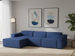 Sale Talamo Italia Sofá fixo Dflori, sofá modular de 3 lugares com península esquerda, 100% Fabricado na Itália, Sofá de tecido moderno, 300x170h70 cm, Azul