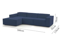 Sale Talamo Italia Sofá fixo Dflori, sofá modular de 3 lugares com península esquerda, 100% Fabricado na Itália, Sofá de tecido moderno, 300x170h70 cm, Azul