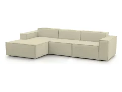 New Talamo Italia Sofá fixo Dflori, sofá modular de 3 lugares com península esquerda, 100% Fabricado na Itália, Sofá de tecido moderno, 300x170h70 cm, Bege