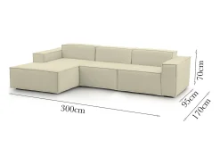 New Talamo Italia Sofá fixo Dflori, sofá modular de 3 lugares com península esquerda, 100% Fabricado na Itália, Sofá de tecido moderno, 300x170h70 cm, Bege