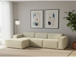 New Talamo Italia Sofá fixo Dflori, sofá modular de 3 lugares com península esquerda, 100% Fabricado na Itália, Sofá de tecido moderno, 300x170h70 cm, Bege