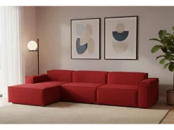 Sofá*Talamo Italia Sofá fixo Dgarzy, sofá modular de 4 lugares com península esquerda, 100% Fabricado na Itália, Sofá de tecido moderno, 340x170h70 cm, Vermelho