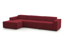 Sofá*Talamo Italia Sofá fixo Dgarzy, sofá modular de 4 lugares com península esquerda, 100% Fabricado na Itália, Sofá de tecido moderno, 340x170h70 cm, Vermelho