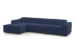 Sofá|Talamo Italia Sofá fixo Dgarzy, sofá modular de 4 lugares com península esquerda, 100% Fabricado na Itália, Sofá de tecido moderno, 340x170h70 cm, Azul