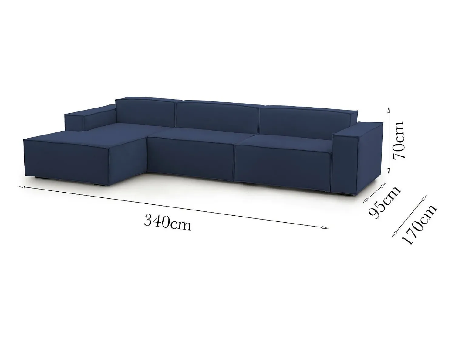 Sofá|Talamo Italia Sofá fixo Dgarzy, sofá modular de 4 lugares com península esquerda, 100% Fabricado na Itália, Sofá de tecido moderno, 340x170h70 cm, Azul