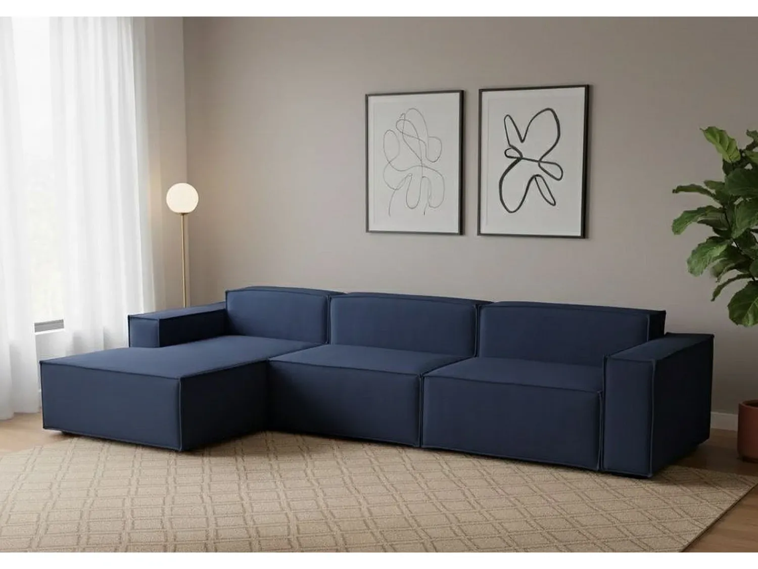 Sofá|Talamo Italia Sofá fixo Dgarzy, sofá modular de 4 lugares com península esquerda, 100% Fabricado na Itália, Sofá de tecido moderno, 340x170h70 cm, Azul