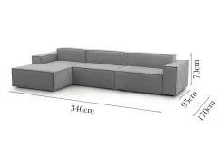 Sofá|Talamo Italia Sofá fixo Dgarzy, sofá modular de 4 lugares com península esquerda, 100% Fabricado na Itália, Sofá de tecido moderno, 340x170h70 cm, Cinza Cinzento