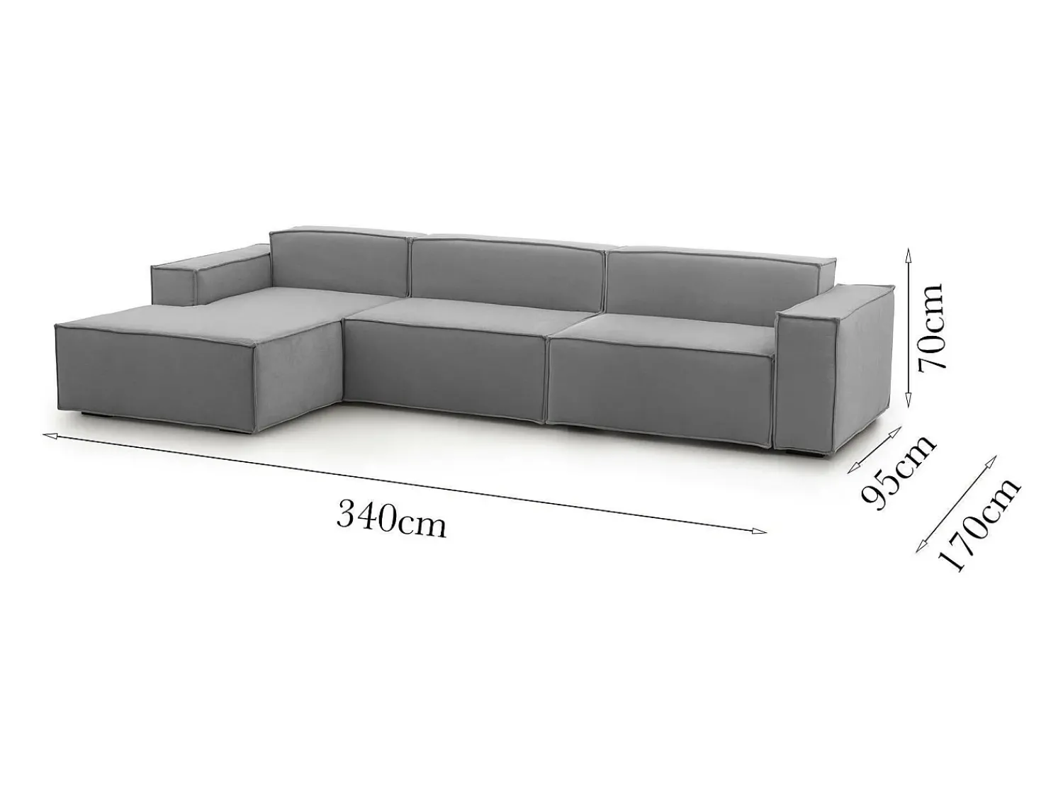 Sofá|Talamo Italia Sofá fixo Dgarzy, sofá modular de 4 lugares com península esquerda, 100% Fabricado na Itália, Sofá de tecido moderno, 340x170h70 cm, Cinza Cinzento