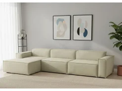 Hot Talamo Italia Sofá fixo Dgarzy, sofá modular de 4 lugares com península esquerda, 100% Fabricado na Itália, Sofá de tecido moderno, 340x170h70 cm, Bege