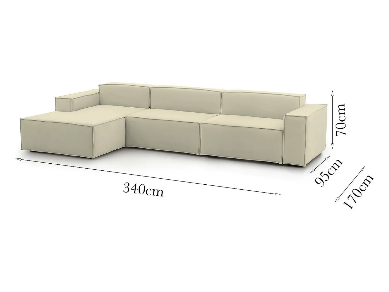 Hot Talamo Italia Sofá fixo Dgarzy, sofá modular de 4 lugares com península esquerda, 100% Fabricado na Itália, Sofá de tecido moderno, 340x170h70 cm, Bege