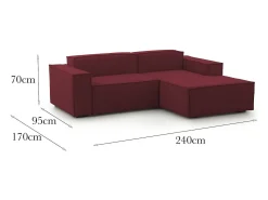 Sofá|Talamo Italia Sofá fixo Dgatta, Sofá modular grande de 2 lugares com península direita, 100% Fabricado na Itália, Sofá de tecido moderno, 240x170h70 cm, Vermelho
