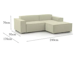 Sofá*Talamo Italia Sofá fixo Dgatta, Sofá modular grande de 2 lugares com península direita, 100% Fabricado na Itália, Sofá de tecido moderno, 240x170h70 cm, Bege