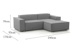 Talamo Italia Sofá fixo Dgatta, Sofá modular grande de 2 lugares com península direita, 100% Fabricado na Itália, Sofá de tecido moderno, 240x170h70 cm, Cinza^ Sofá